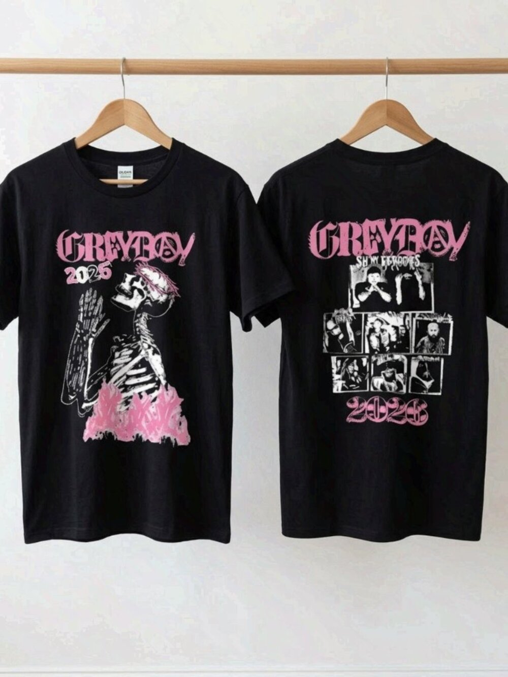 Greyday 2026 Skeleton Pink Flames T-Shirt Reprint